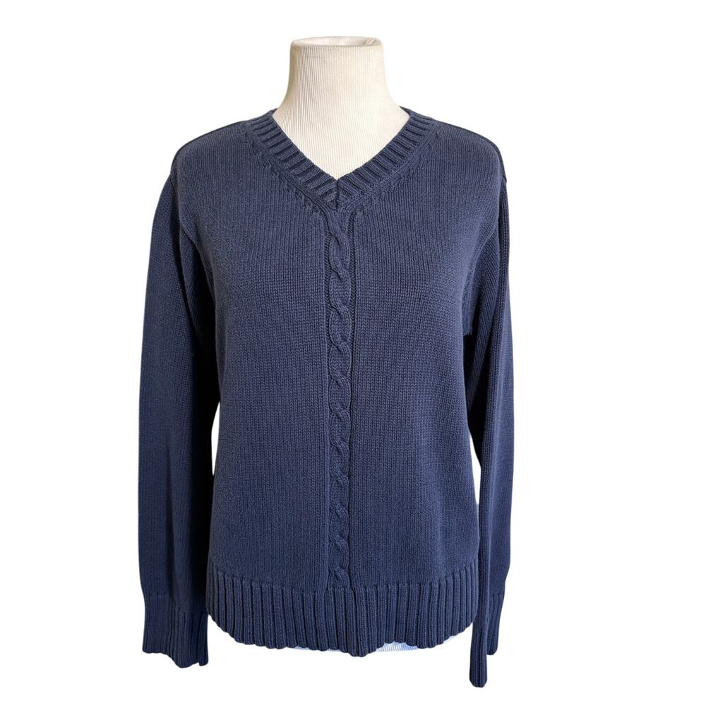 Vintage 90s Aeropostale Navy Cotton Cable Knit V Neck Sweater